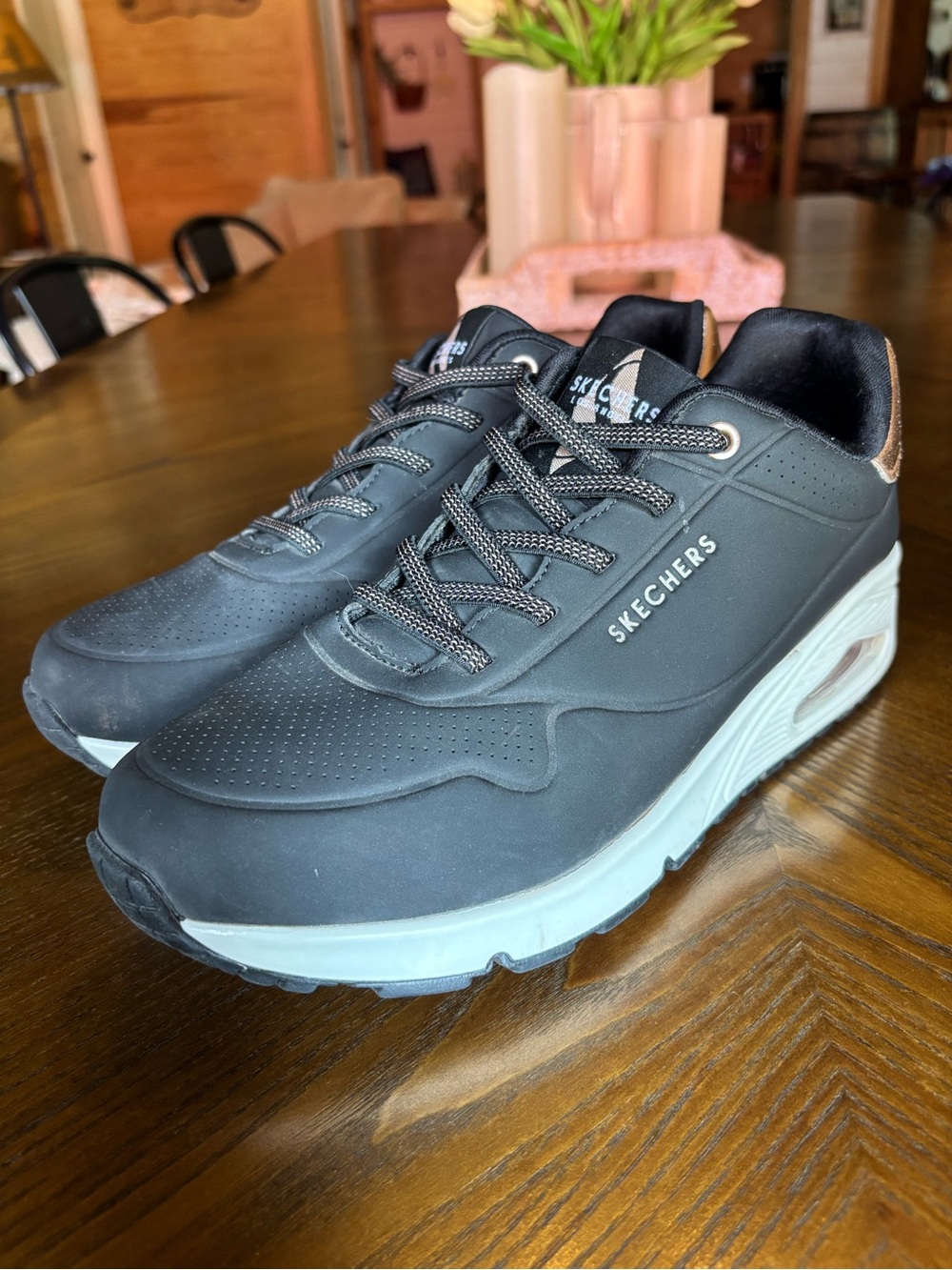 Skechers Uno Shimmer Away Women’s Size 8.5 Black Walking Running Shoes Sneakers